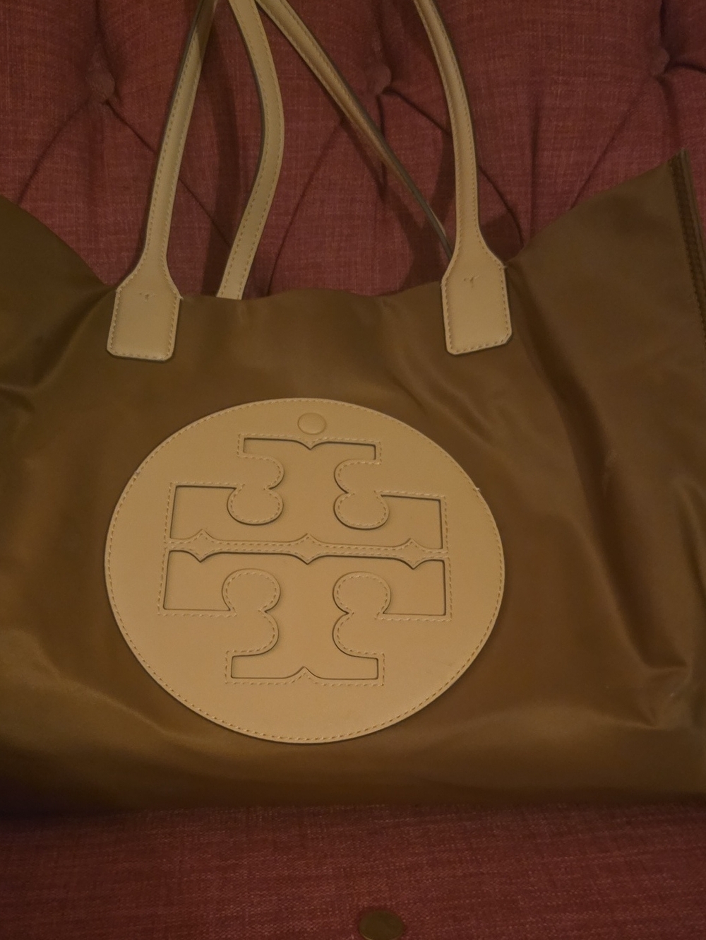 Tory Burch Brown Tote with Cream Logo and Handles